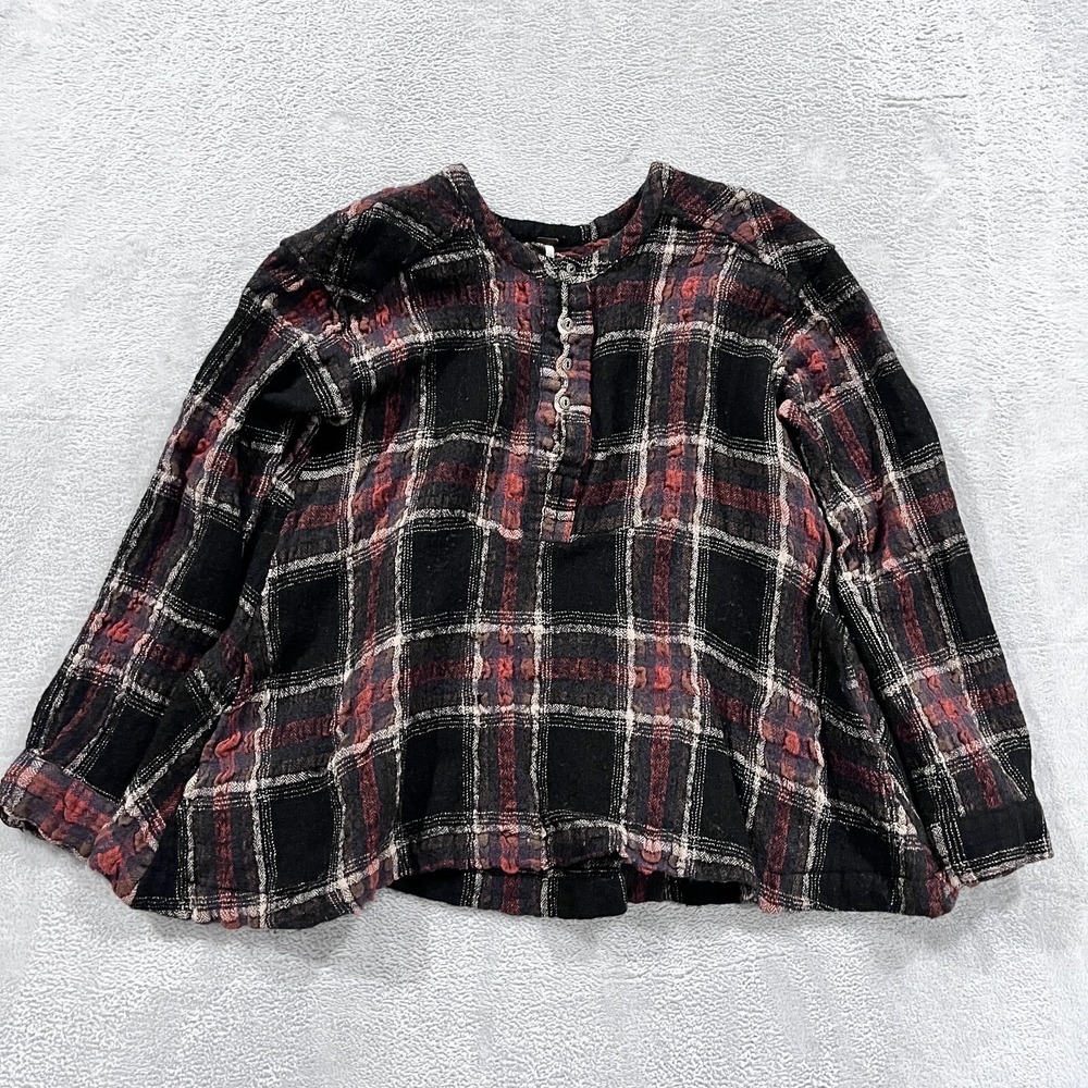 Free People Wool Blend Shirt Womens‎ L (Fits Like S-M) Plaid Top Blouse Mature